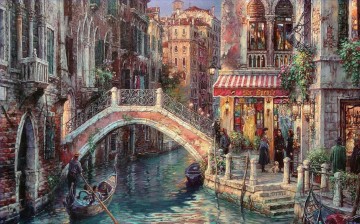Venedig Kanal Über die Brücke Stadtbild moderne Stadtszenen Ölgemälde